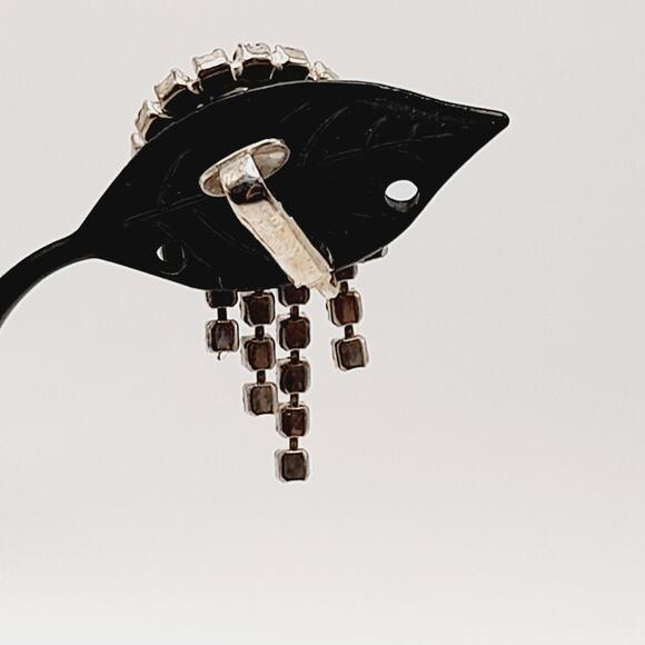 Vintage Clear Rhinestone Dangle Clip Earrings, 1.5 Inch Length - Picture 8 of 10